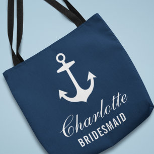 Tote Bag Demoiselle d'honneur nautique bleu marine et ancre