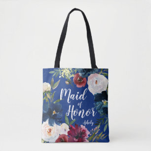 Tote Bag Demoiselle d'honneur Navy Bourgogne Couronne Fleur
