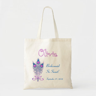 Tote Bag DEMOISELLE D'HONNEUR ou TOUTES PLUMES de PAON de