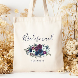 Tote Bag Demoiselle d'honneur personnalisée Floral Bleu mar