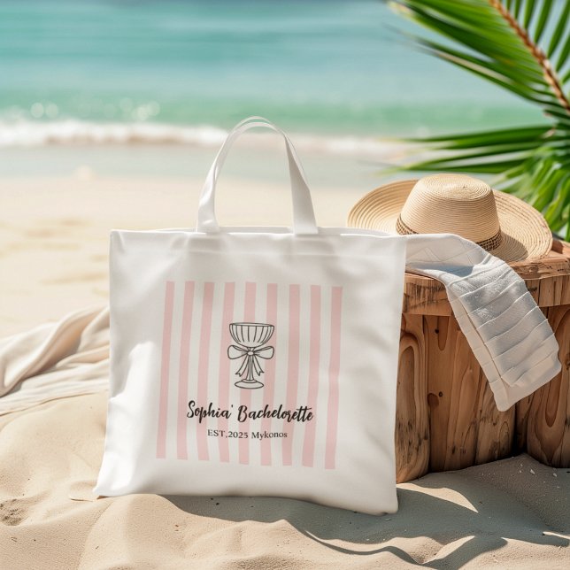 Tote Bag Demoiselle d'honneur  Rayures roses | Personnalisé (Créateur téléchargé)