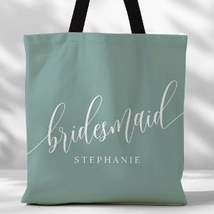 Tote Bag Demoiselle d'honneur Teal Poussiéreux Écriture Mod