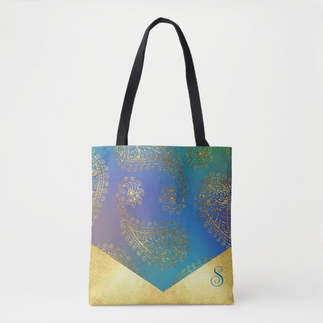 Tote Bag Demoiselle d'honneur Turquoise & Or Métallisé (Devant)