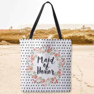 Tote Bag Demoiselle d'Honneur Typographie Couronne de Roses
