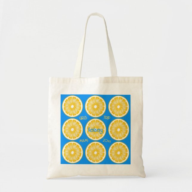 Tote Bag Demoiselle tranche de citron Aqua et jaune (Devant)