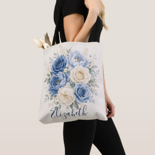 Tote Bag Demoiselles d'honneur florales Rose Bleue & Crème