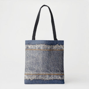Tote Bag Denim Blue Jeans : Décontracté Double Patch