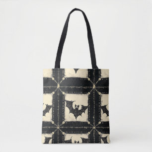 Tote Bag Denim Grunge Halloween Patchwork avec Chauves-sour