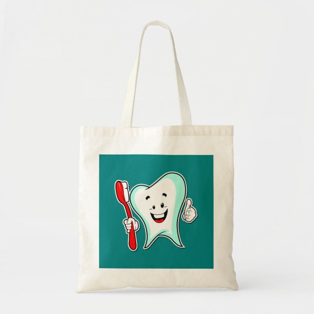 Tote Bag Dent mignonne heureuse de bande dessinée avec une (Devant)