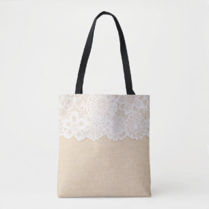 Tote Bag Dentelle blanche sur la conception du tissu.