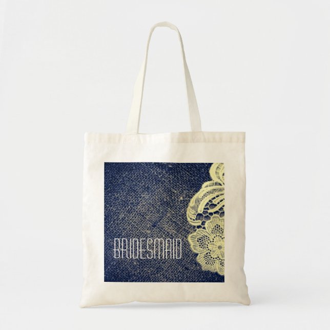 Tote Bag dentelle bleu marine dentelle rustique mariage bri (Devant)