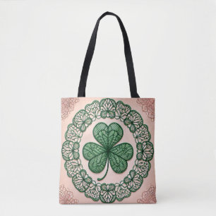 Tote Bag Dentelle de coquette florale shamrock Saint Patric