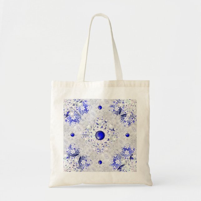 Tote Bag Dentelle en céramique bleu de la Grèce & flocon de (Devant)