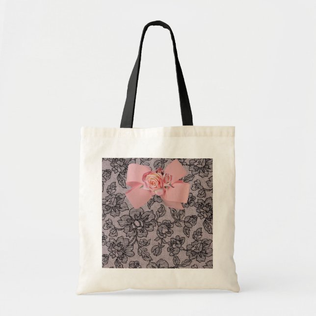 Tote Bag Dentelle et roses noirs (Devant)