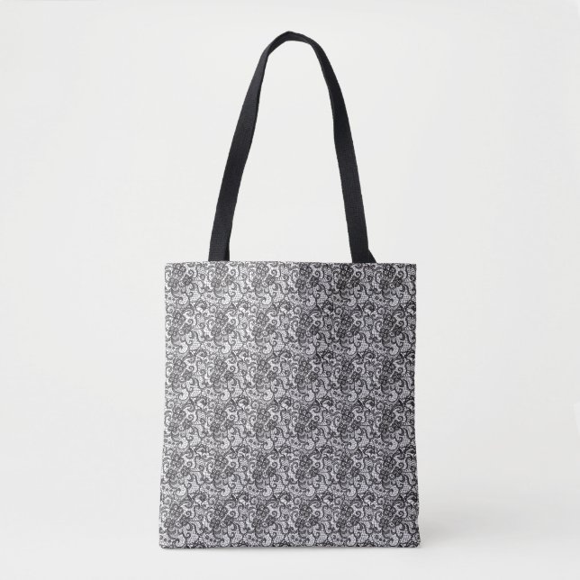 Tote Bag Dentelle noire et blanche (Devant)