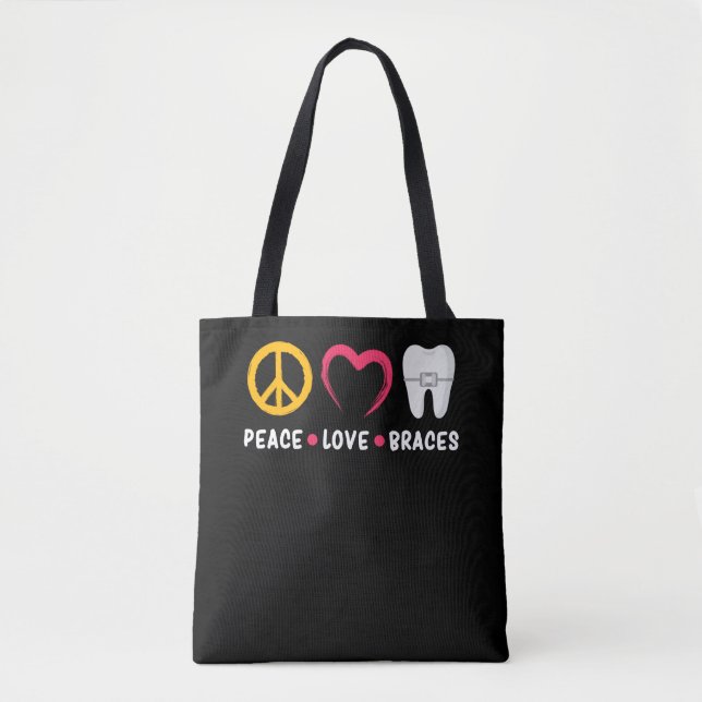 Tote Bag Dentiste Funny Orthodontiste Paix L'Amour Brève (Devant)