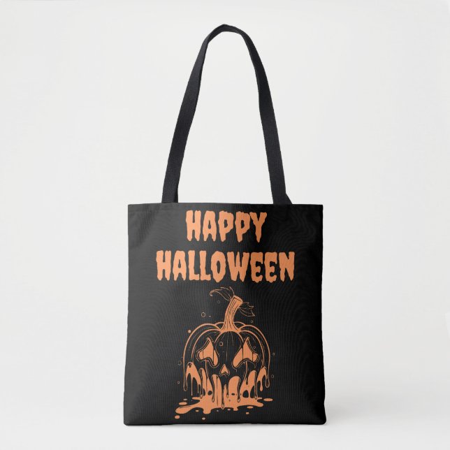 Tote Bag Déplaisant Fondre Orange Citrouille Happy Hallowen (Devant)