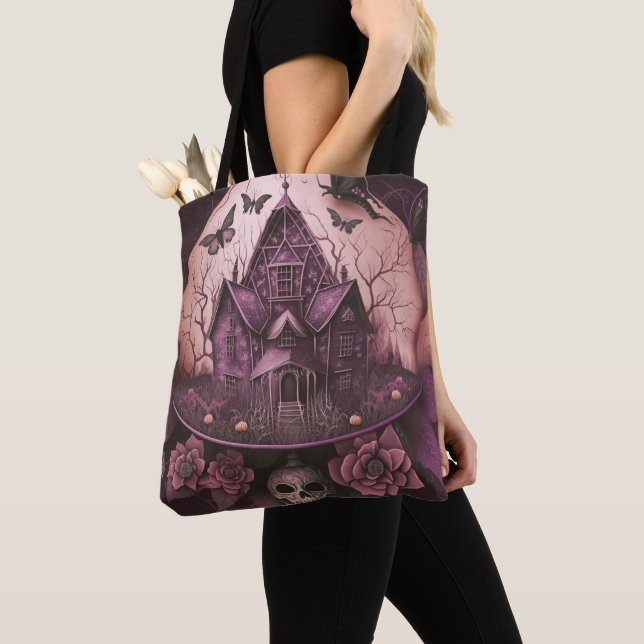 Tote Bag Déplaisant Haunted House Bouteilles Halloween (De près)