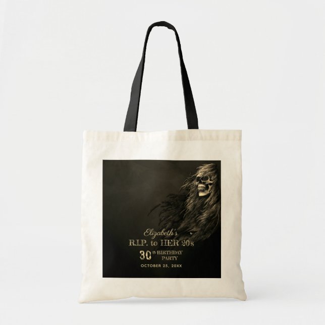 Tote Bag Déplaisante crâne de cheveux RIP à sa fête d'anniv (Devant)
