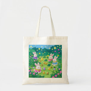 Tote Bag Des lapins de caricature cachant des oeufs dans un