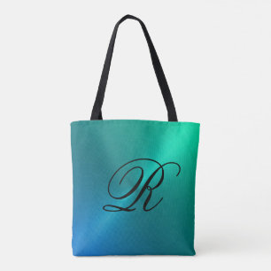 Tote Bag Design bleu et Aqua Ombre avec Monogramme