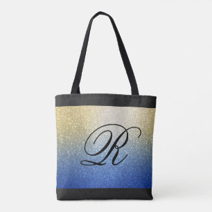 Tote Bag Design de Parties scintillant Blue Gold Ombre avec