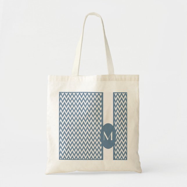 Tote Bag Design élégant Chevron gris français avec monogram (Devant)