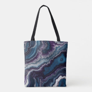 Tote Bag Design en marbre violet bleu blanc