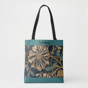 Tote Bag Design floral de lait, blues, bronzé, rouge,