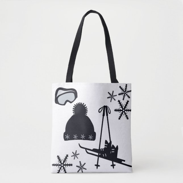 Tote Bag Design hiver noir et blanc. (Devant)