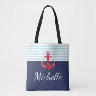 Tote Bag Design moderne bleu foncé Nautique Ancre rouge