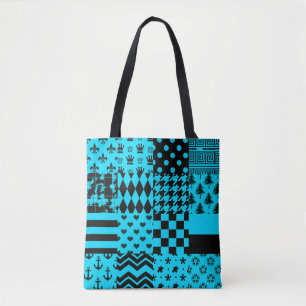 Tote Bag Design Motif mixte en noir bleu