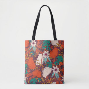 Tote Bag Design motif sans couture avec fleurs dessinées à