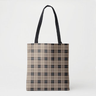 Tote Bag Designer plaid /tartan motif brun et noir