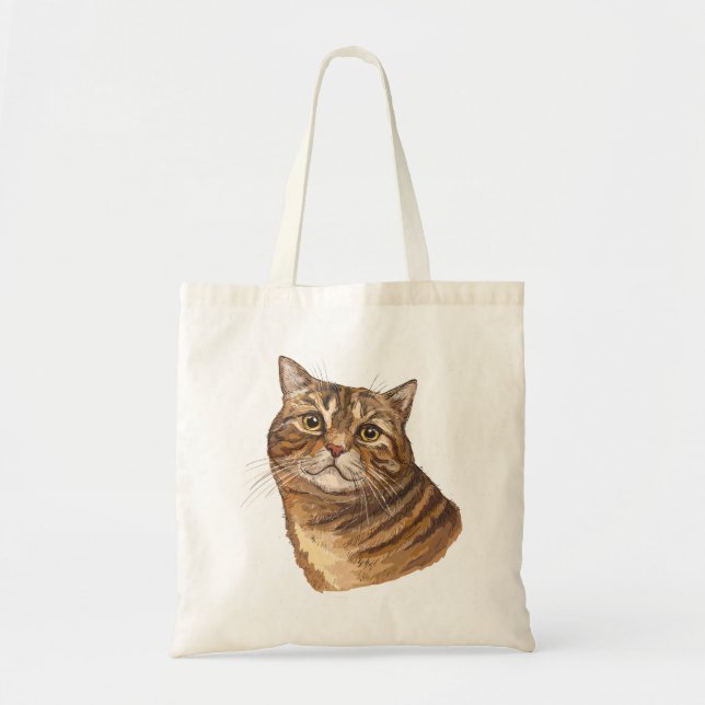 Tote Bag Dessin à la main drôle Tabby cat (Devant)