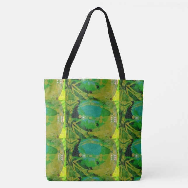 Tote Bag Dessin abstrait MODERNE en vert-jaune-clair (Devant)