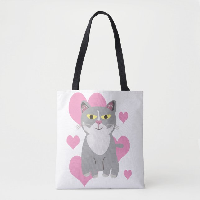 Tote Bag Dessin amusant et mignonne gris chat (Devant)