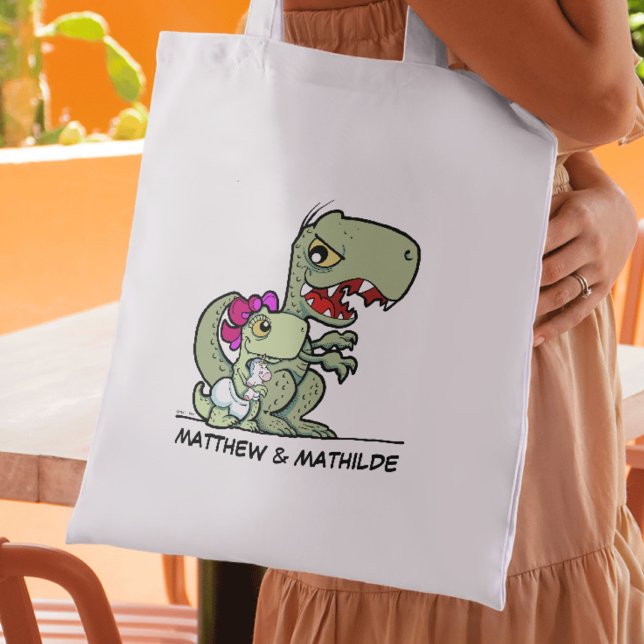 Tote Bag Dessin amusant Little Sister T-Rex Dinosaur Nom (Fun Little Sister Cartoon T-Rex Dinosaur Name Tote Bag)
