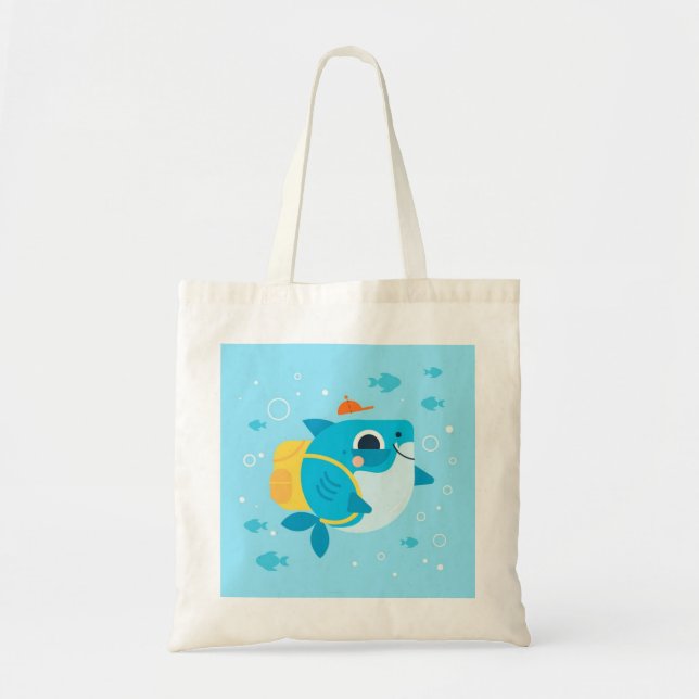 Tote Bag dessin animé à l'image d'un requin-bébé (Devant)