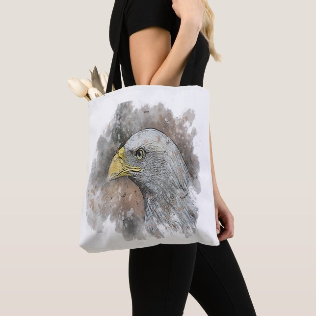 Tote Bag dessin aquarelle d'un aigle (De près)