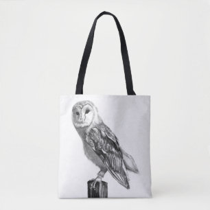 Tote Bag Dessin au crayon de chouette effraie mystique
