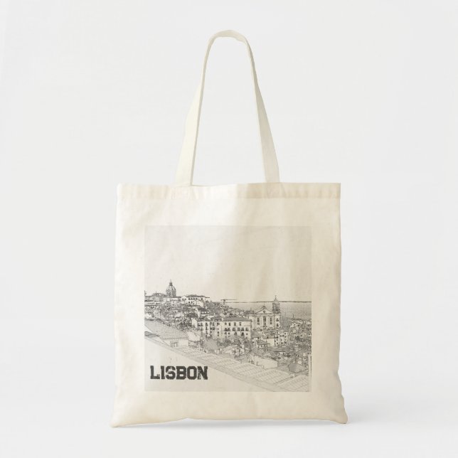 Tote Bag Dessin au crayon du district d'Alfama à Lisbonne (Devant)