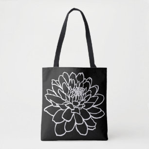 Tote Bag Dessin Chrysanthemum - Blanc sur noir