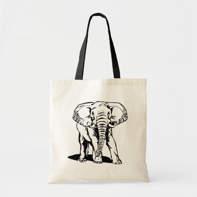 Tote Bag Dessin de ligne Eléphant Noir mignon (Devant)