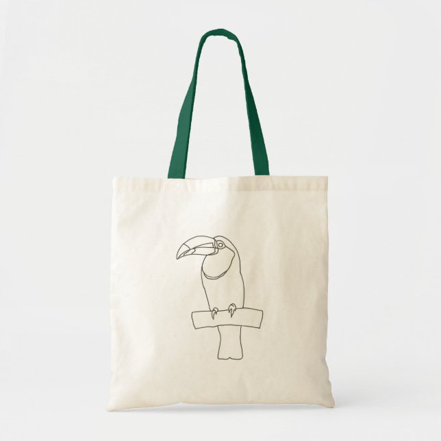 Tote Bag Dessin de l'oiseau Toucan assis sur la branche (Devant)