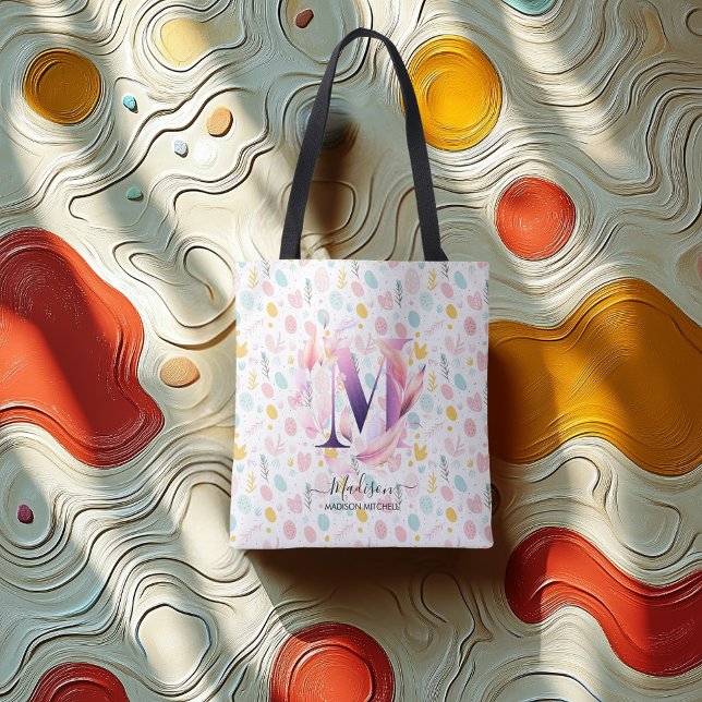 Tote Bag Dessin de monogramme floral élégant de Madison - M (Créateur téléchargé)