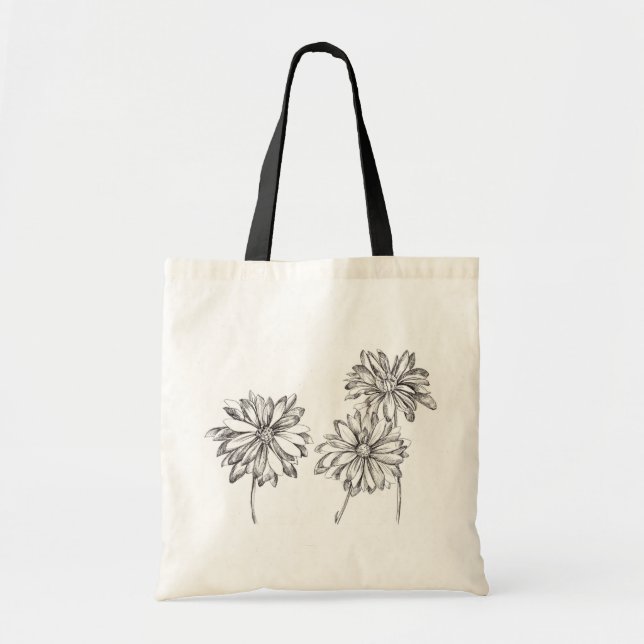 Tote Bag Dessin d'encre noir et blanc Fleurs marguerites (Devant)