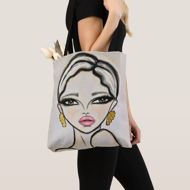 Tote Bag Dessin d'une fille moderne lèvres roses (De près)
