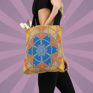Tote Bag Dessin Mandala bleu orange et jaune