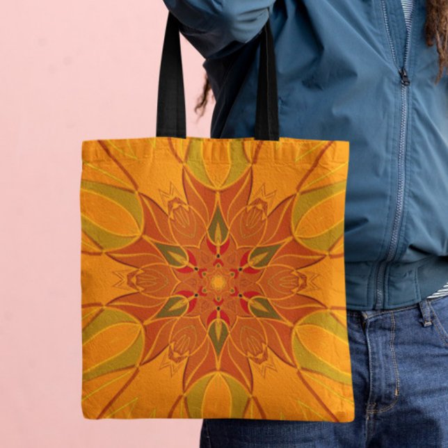 Tote Bag Dessin Mandala Fleur orange et rouge (Créateur téléchargé)